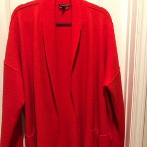 Boiled wool vibrant red open jacket with pockets